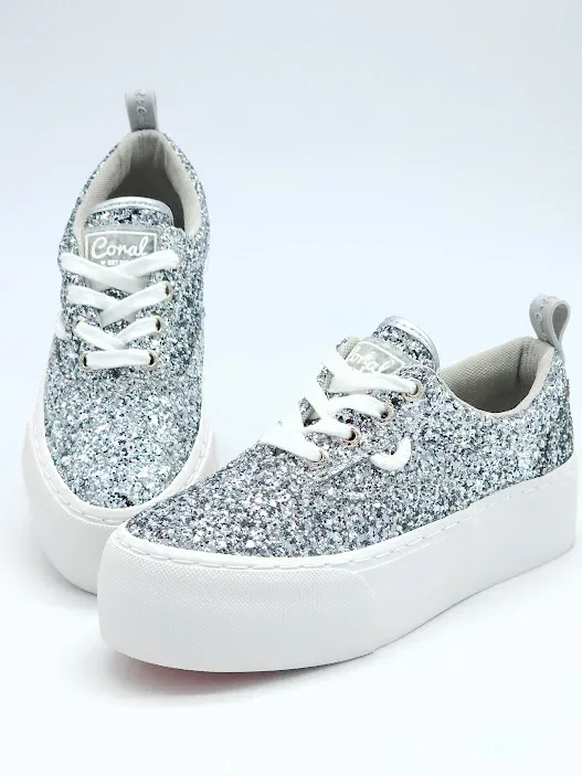 Tenis Coral Natsumi Silver Glitter para dama
