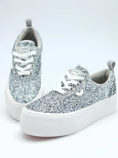 Tenis Coral Natsumi Silver Glitter para dama
