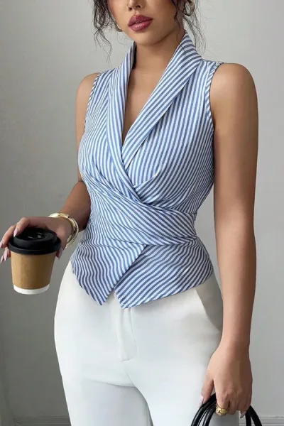 Blusa dama -  Striped wrap