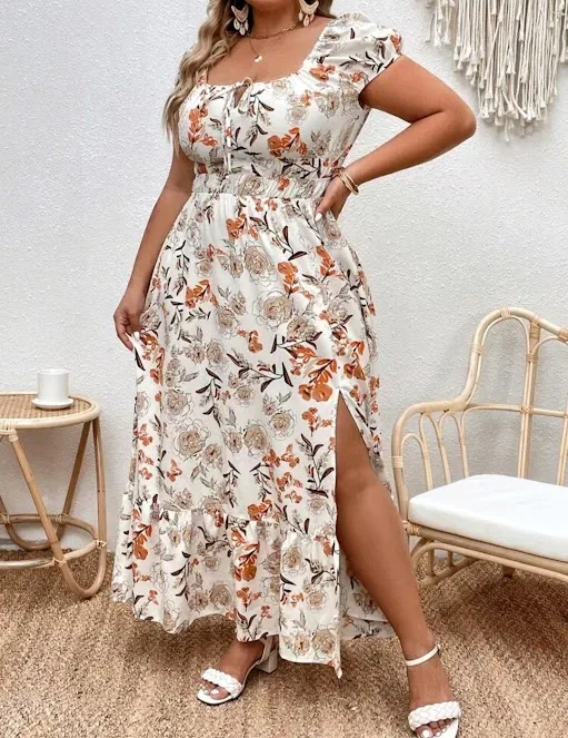 Vestido para dama diseño floral naranja