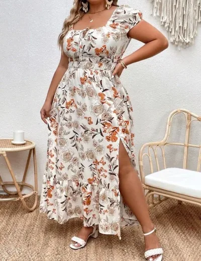 Vestido para dama diseño floral naranja