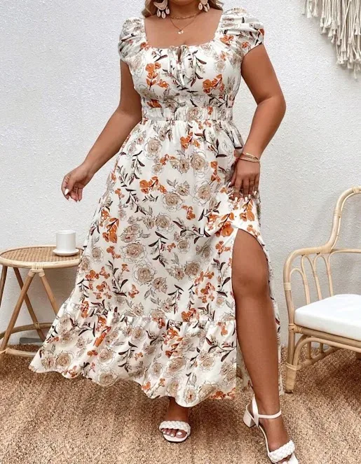 Vestido para dama diseño floral naranja