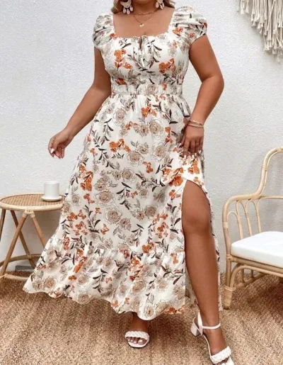 Vestido para dama diseño floral naranja