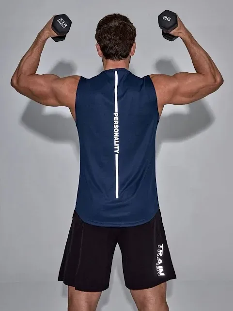 Camiseta deportiva para caballero color azul sin mangas