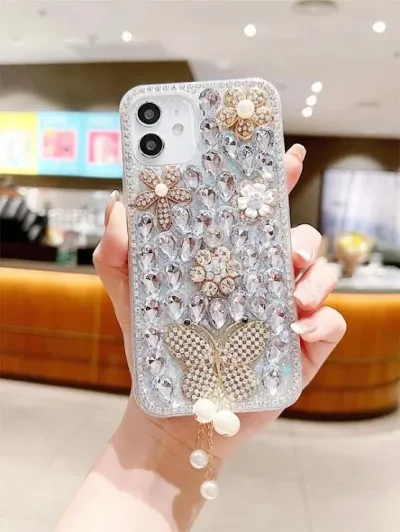 Funda para celular con diseño de perlas