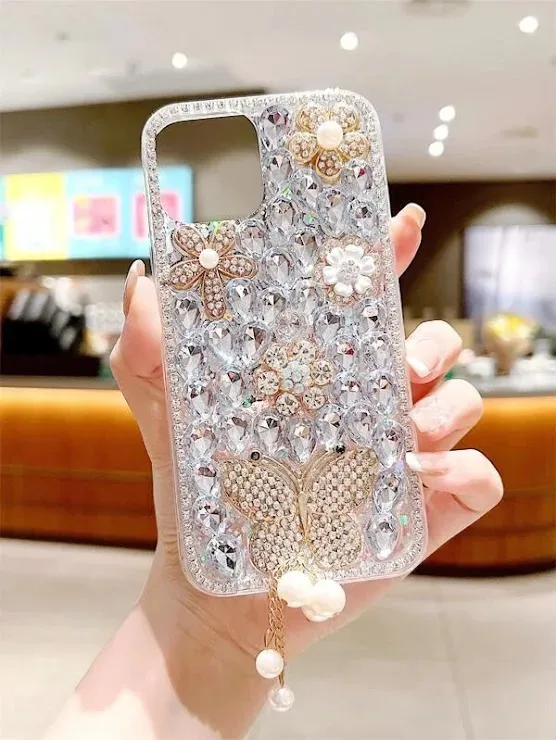 Funda para celular con diseño de perlas