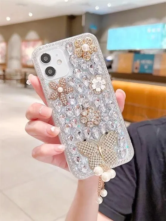 Funda para celular con diseño de perlas