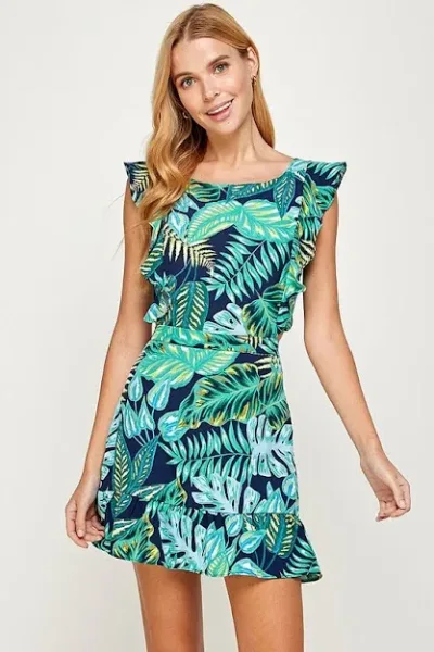 Vestido para dama con patrón de hojas tropicales