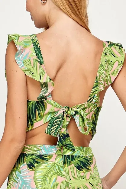 Vestido para dama con patrón de hojas tropicales