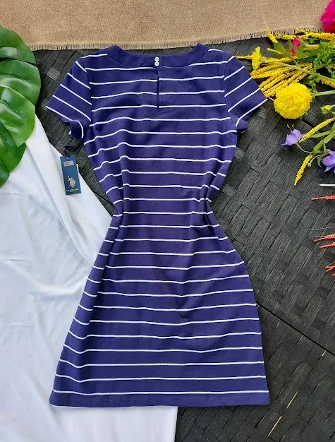 Vestido U.S Polo para dama azul con rayas blancas