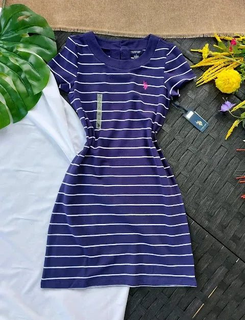 Vestido U.S Polo para dama azul con rayas blancas