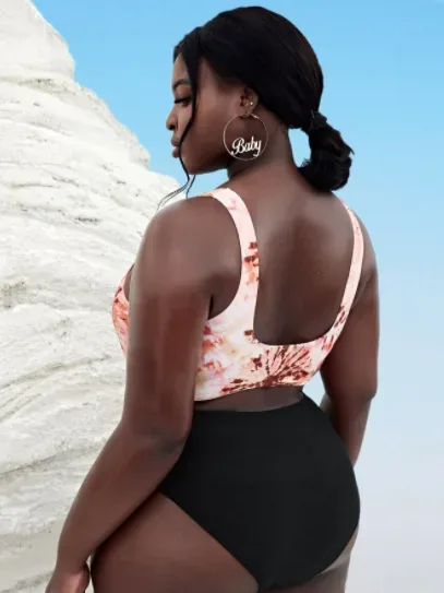 Vestido de baño para dama color negro y tonos naranja