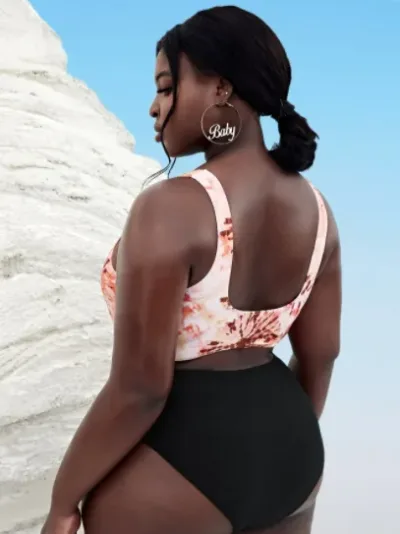 Vestido de baño para dama color negro y tonos naranja