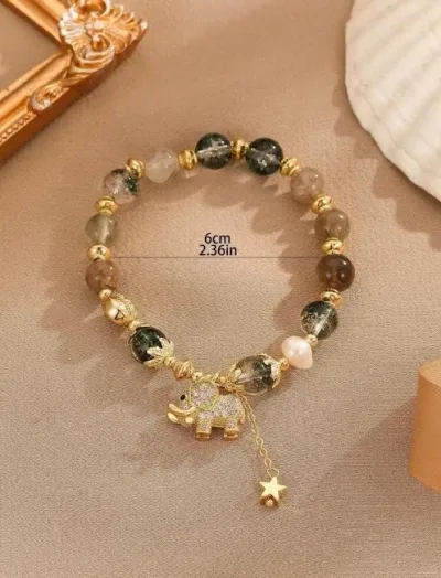 Pulsera de cristales naturales para dama con diseño de elefante
