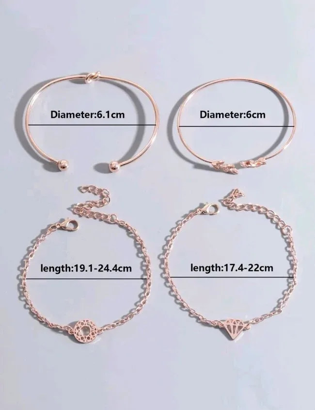 4 Pulseras para dama color oro rosa