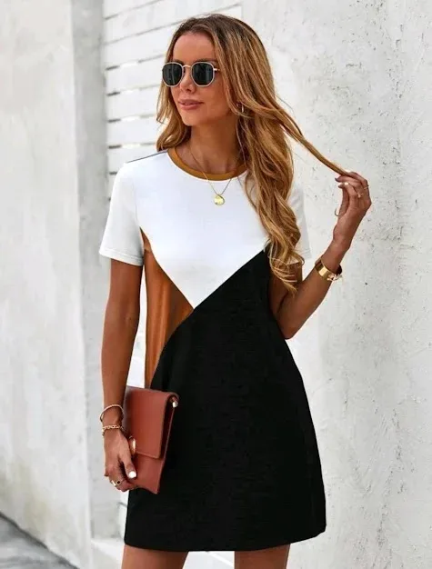 Vestido para dama color negro blanco y café