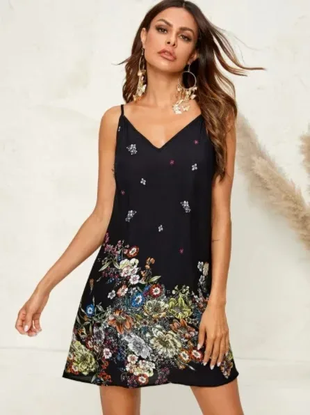 Vestido para dama color negro con estampado floral