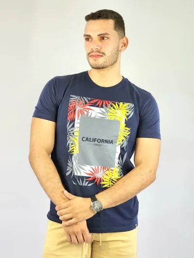 Camiseta Touch and Go para caballero color azul diseño tropical