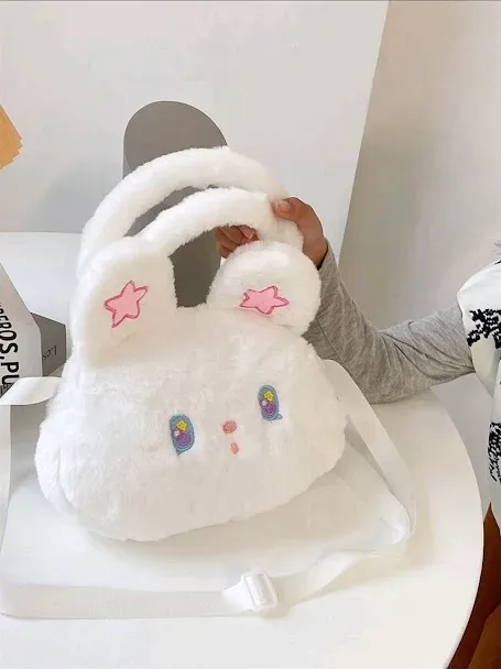 Bolso con diseño de conejo de peluche color blanco