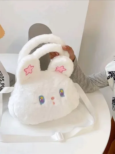 Bolso con diseño de conejo de peluche color blanco