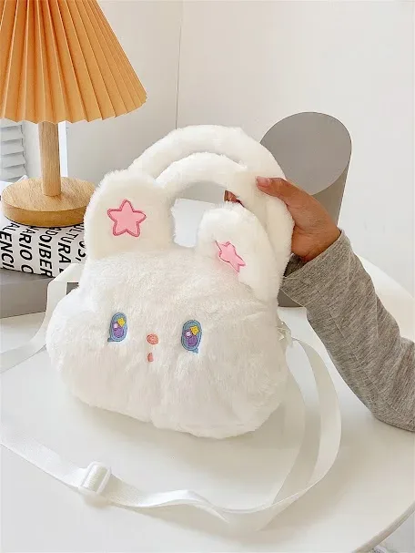 Bolso con diseño de conejo de peluche color blanco