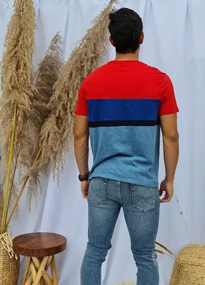 Camiseta Tommy Hilfiger para caballero color diseño a rayas anchas rojas y tonos azules