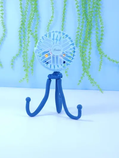 Mini ventilador eléctrico portátil Soporte de pulpo color celeste, figura redonda