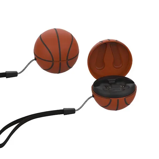 Audifonos inalámbricos diseño de bola de basketball color naranja y negro