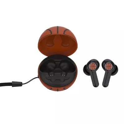 Audifonos inalámbricos diseño de bola de basketball color naranja y negro