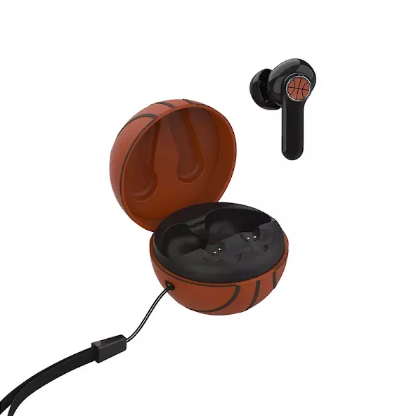 Audifonos inalámbricos diseño de bola de basketball color naranja y negro