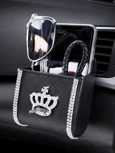 Caja de almacenamiento con diseño de corona con diamantes de imitación color negro y plateado