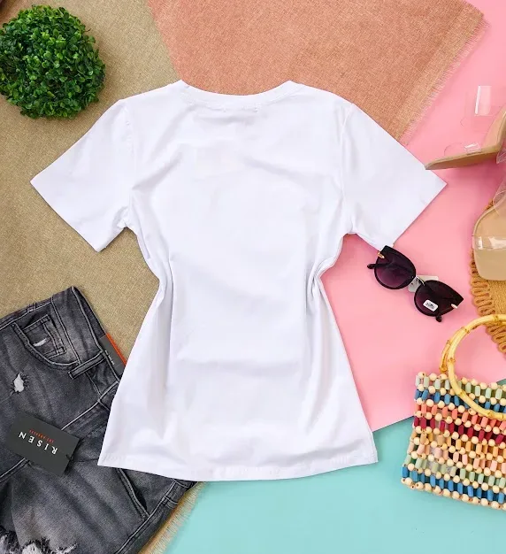 Camiseta para dama con diseño de zapatos y bolso
