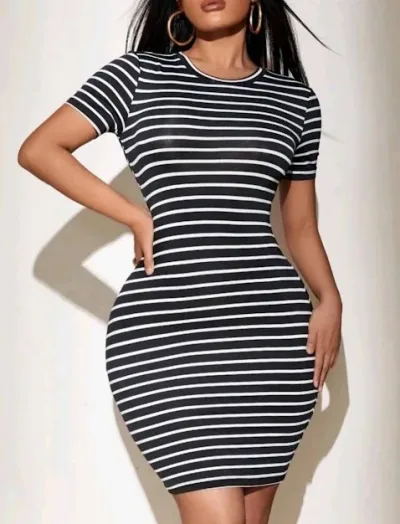 Vestido para dama color negro con rayas blancas