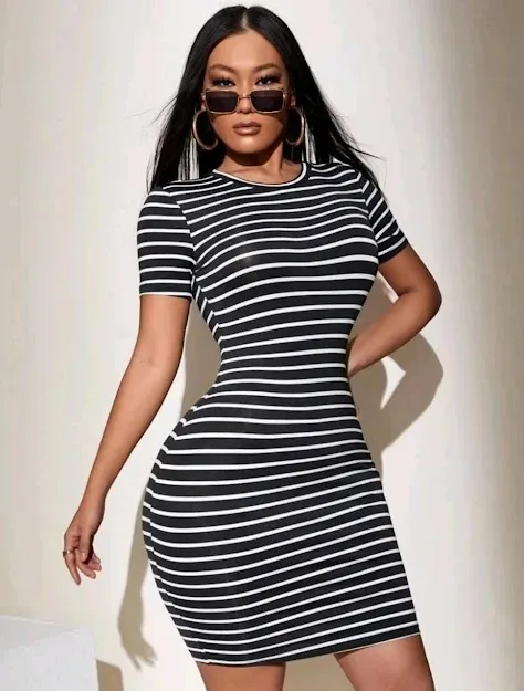 Vestido para dama color negro con rayas blancas