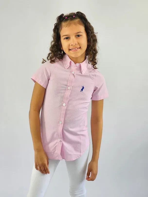Camisa Cambrige Polo para niña rosa
