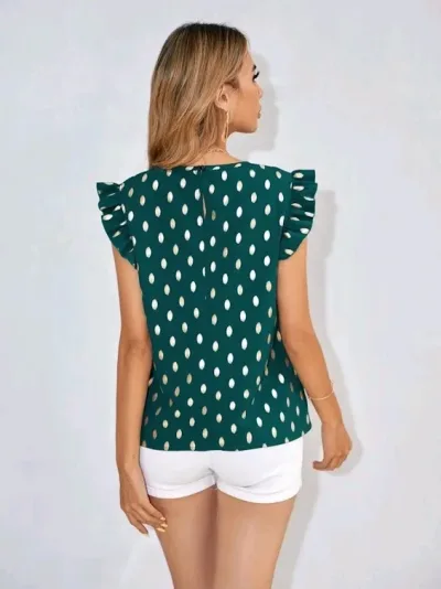 Blusa para dama color verde diseño de lunares color dorado