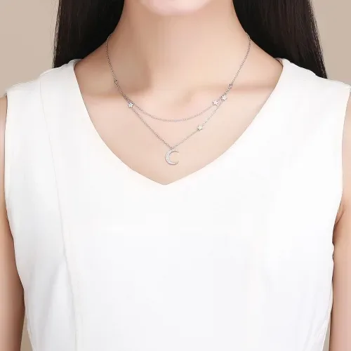 Collar de plata 925 para dama diseño luna y estrellas