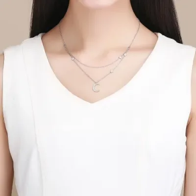 Collar de plata 925 para dama diseño luna y estrellas