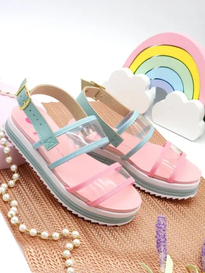 Sandalias Molekinha para niña color rosa, balnco y verde menta