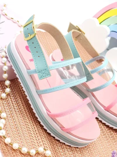 Sandalias Molekinha para niña color rosa, balnco y verde menta