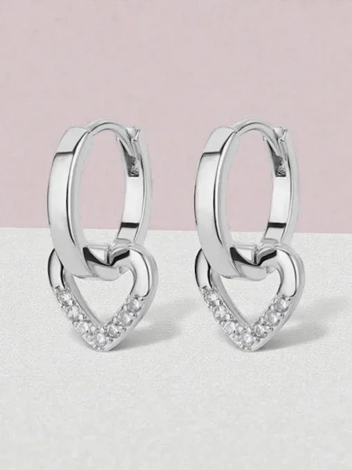 Argollas cobre diseño de corazón #COLOR PLATEADO