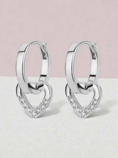 Argollas cobre diseño de corazón #COLOR PLATEADO