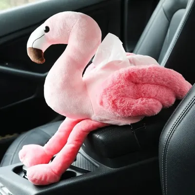 Caja de pañuelos color rosa en forma de flamingo para el carro
