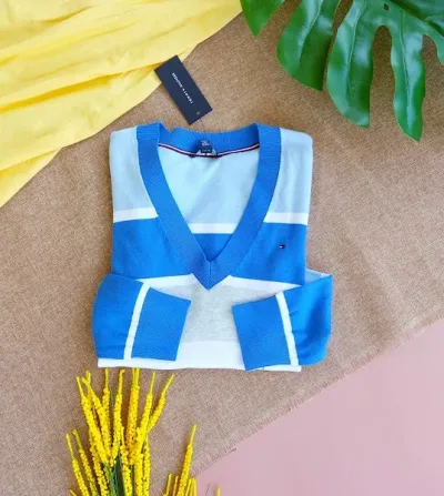 Suéter Tommy Hilfiger para dama color azul, turquesa y blanco