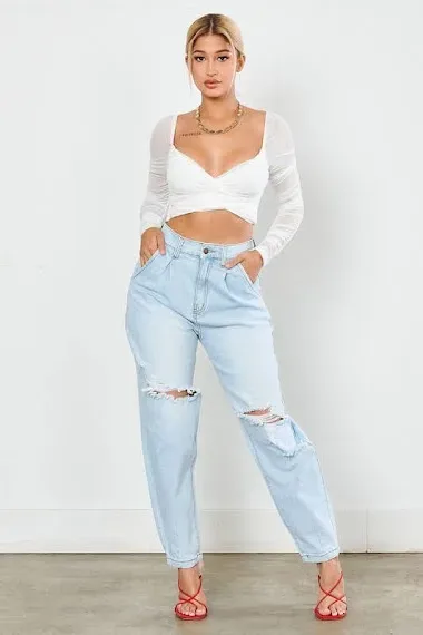 Mom Jeans para dama EP1932 color celeste