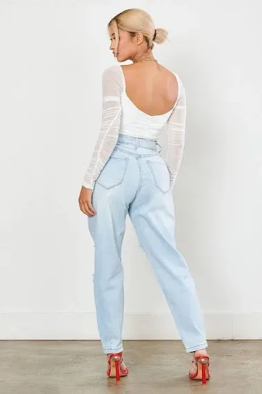 Mom Jeans para dama EP1932 color celeste