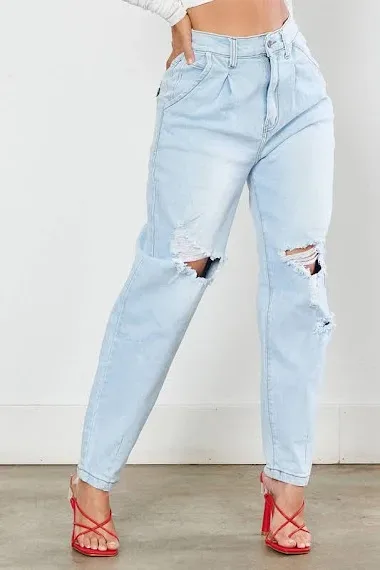 Mom Jeans para dama EP1932 color celeste
