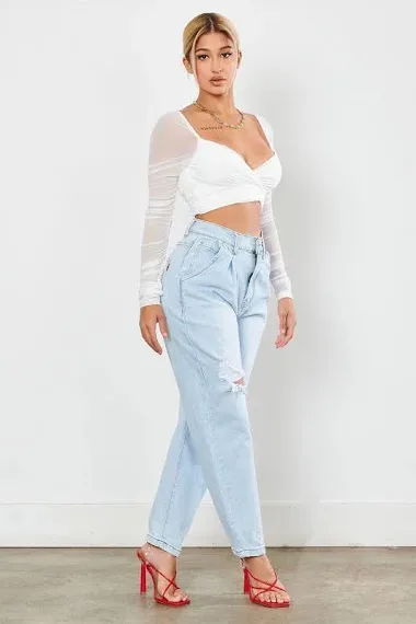 Mom Jeans para dama EP1932 color celeste