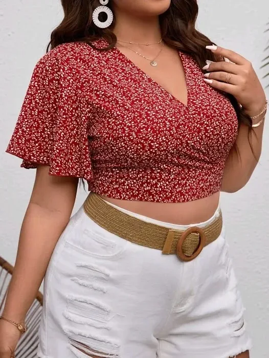 Crop top para dama color vino diseño floral