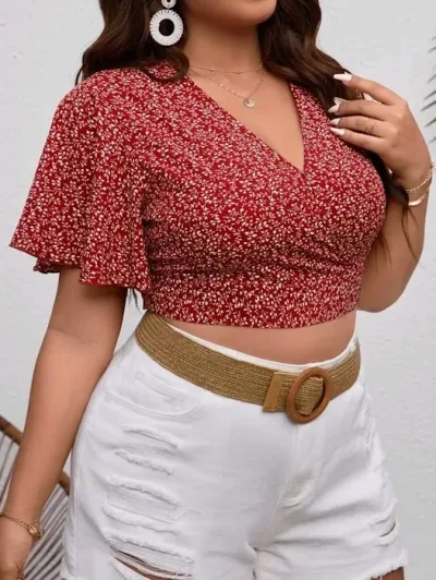 Crop top para dama color vino diseño floral